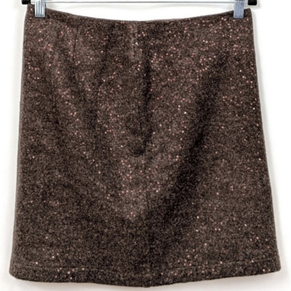 J. Jill Skirt Sequinned Wool Blend Walnut Brown Copper Shimmer Side Zip size 4 - Picture 9 of 9